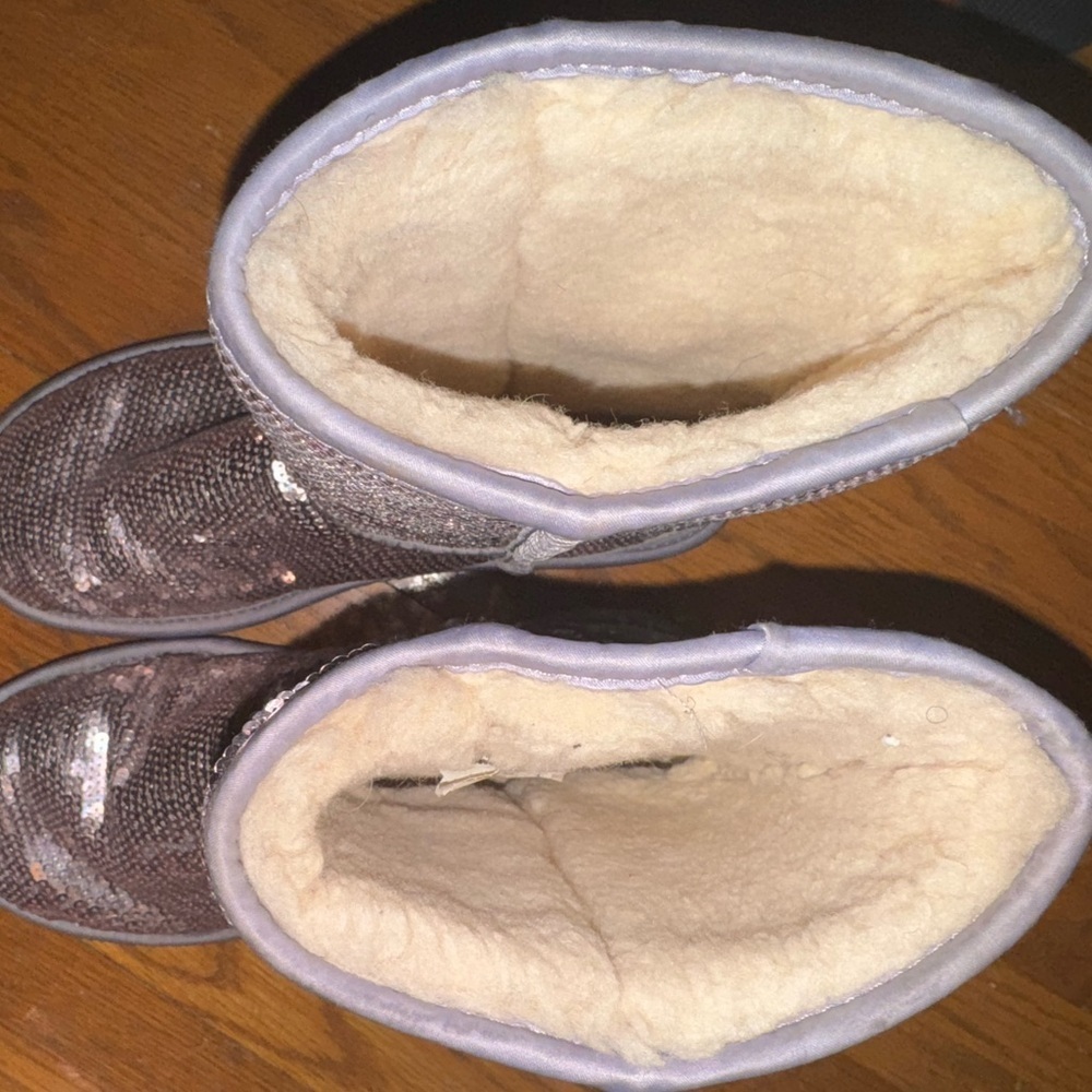 CHAMPAGNE LIGHT LILAC UGG Cream winter fall Boot silver gold fur sequin glitter - Picture 3 of 7